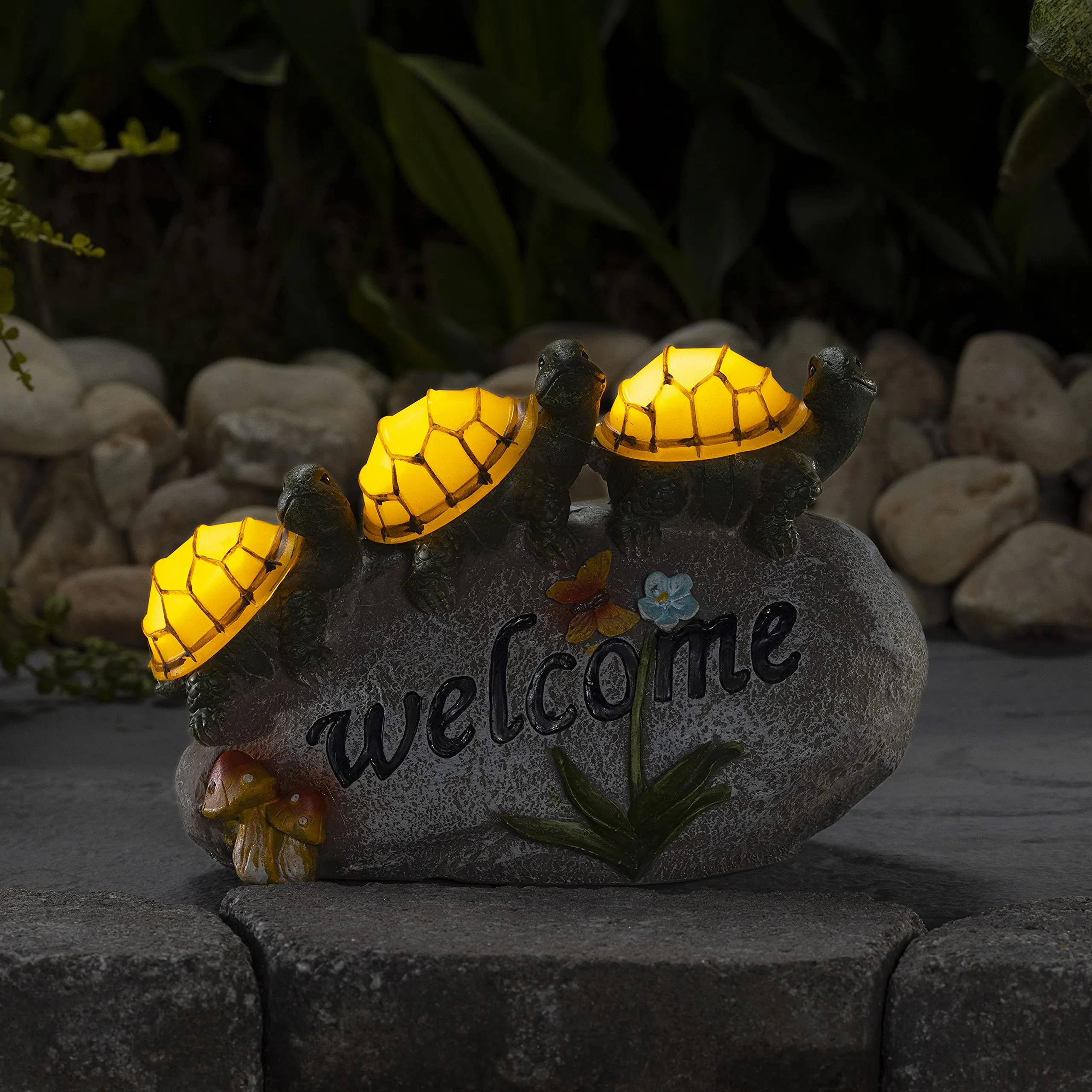 Welcome Turtles On A Rock Solar Powered Led Outdoor Decor Garden Light