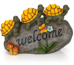 Welcome Turtles On A Rock Solar Powered Led Outdoor Decor Garden Light