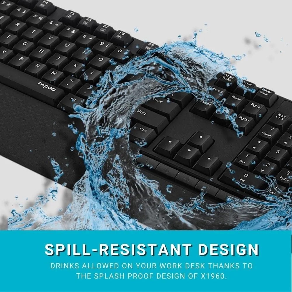 X1960 Wireless Optical Mouse & Keyboard Spill Resistance Multimedia Hotkeys 1000DPI Black