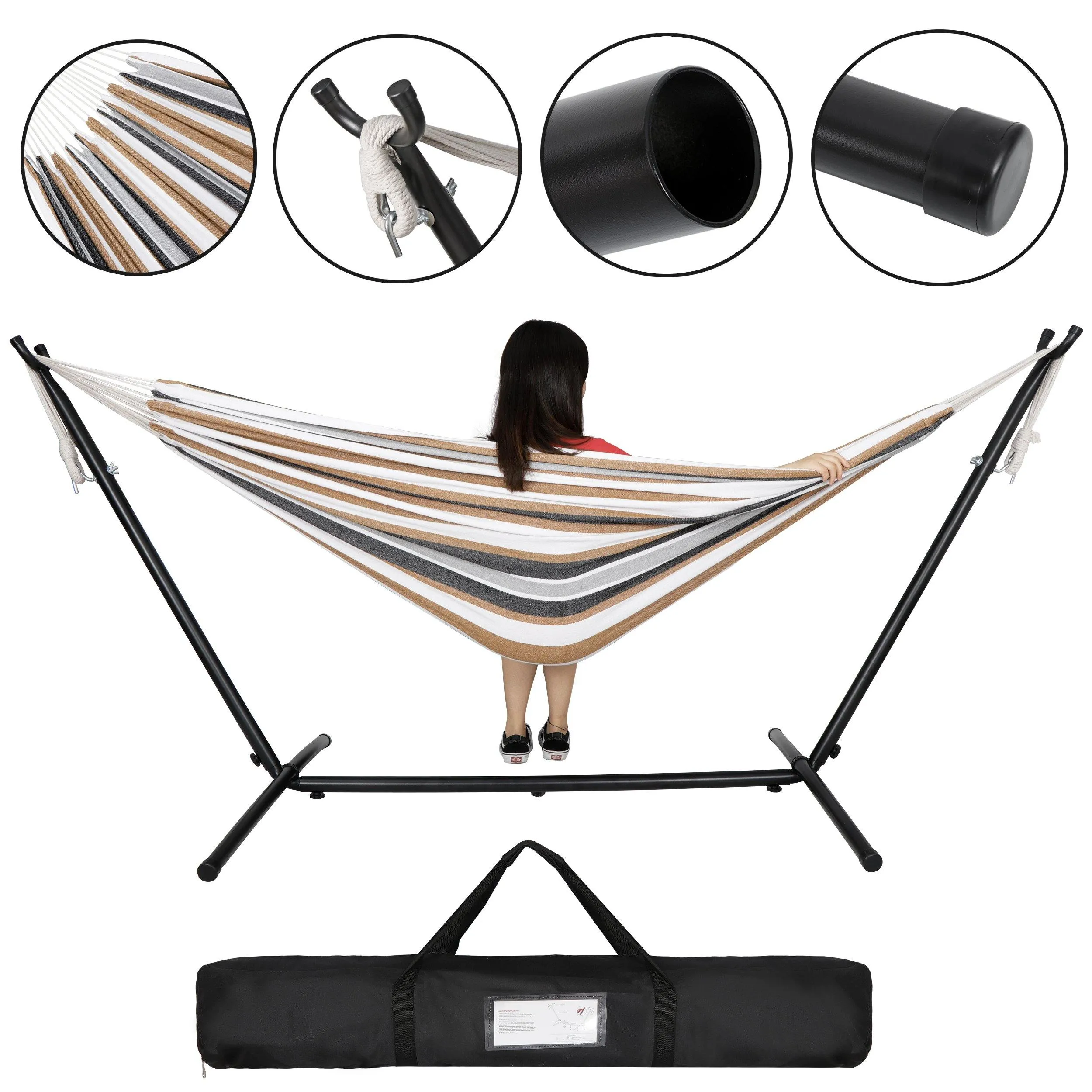 ZENY™ Double Hammock with Space Saving Steel Hammock Stand 9ft