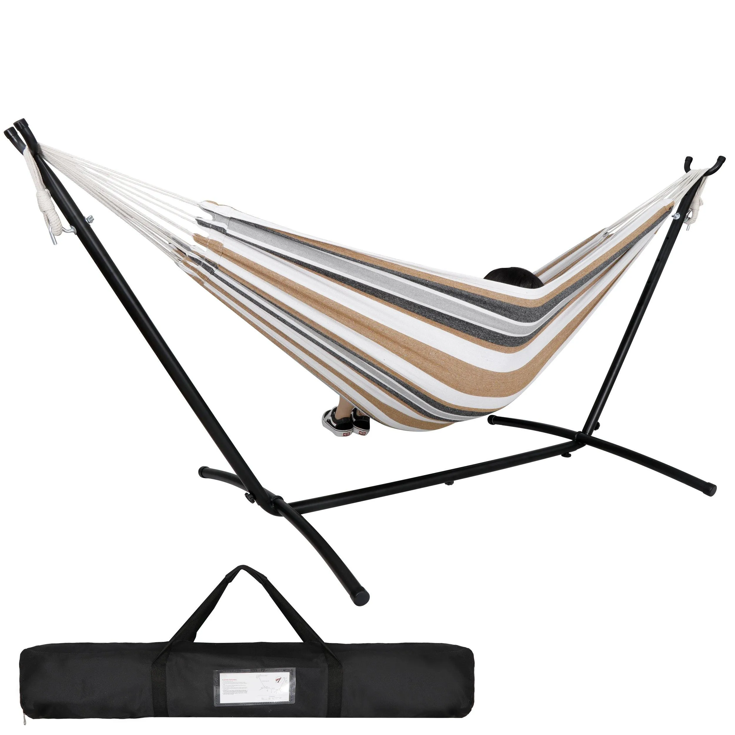 ZENY™ Double Hammock with Space Saving Steel Hammock Stand 9ft