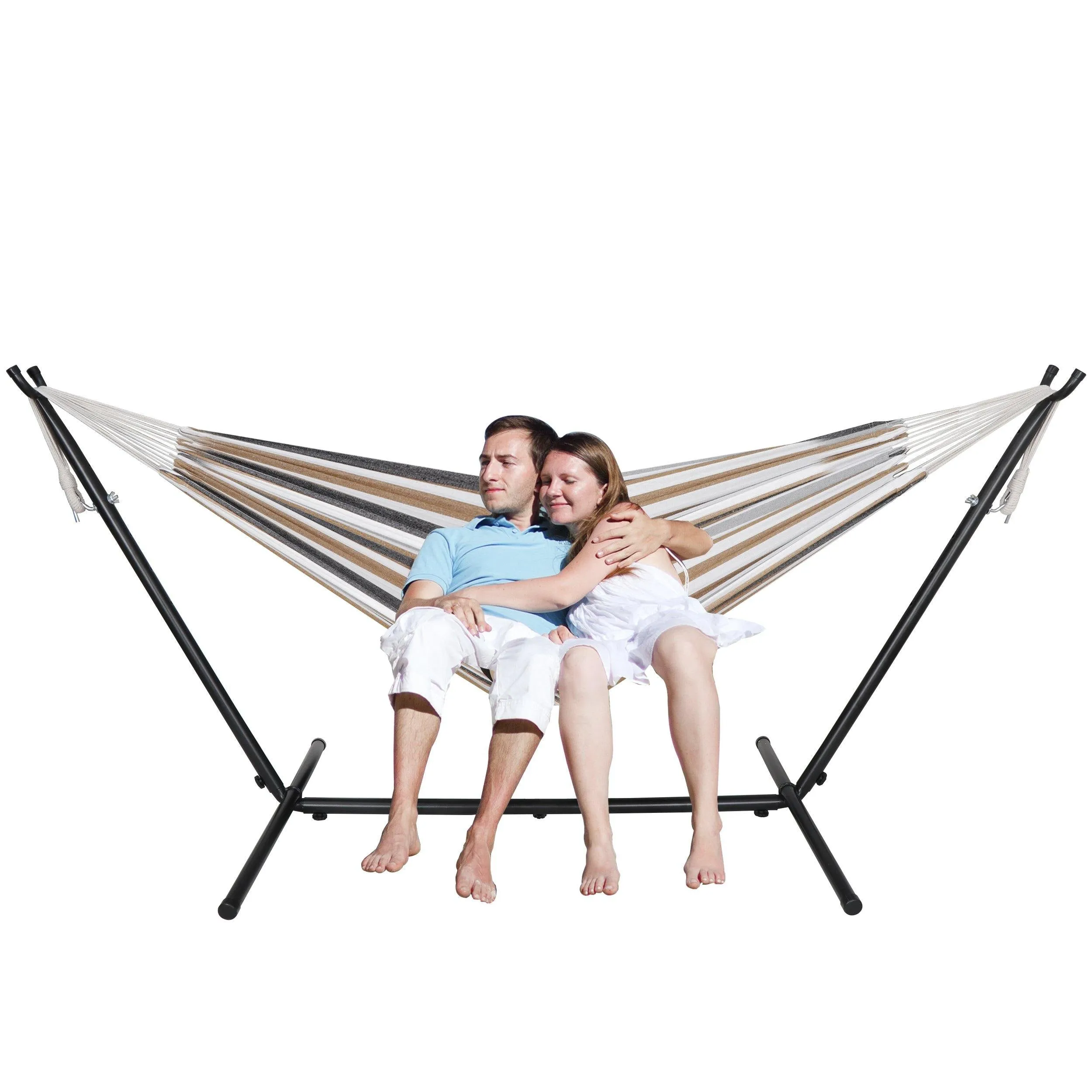 ZENY™ Double Hammock with Space Saving Steel Hammock Stand 9ft