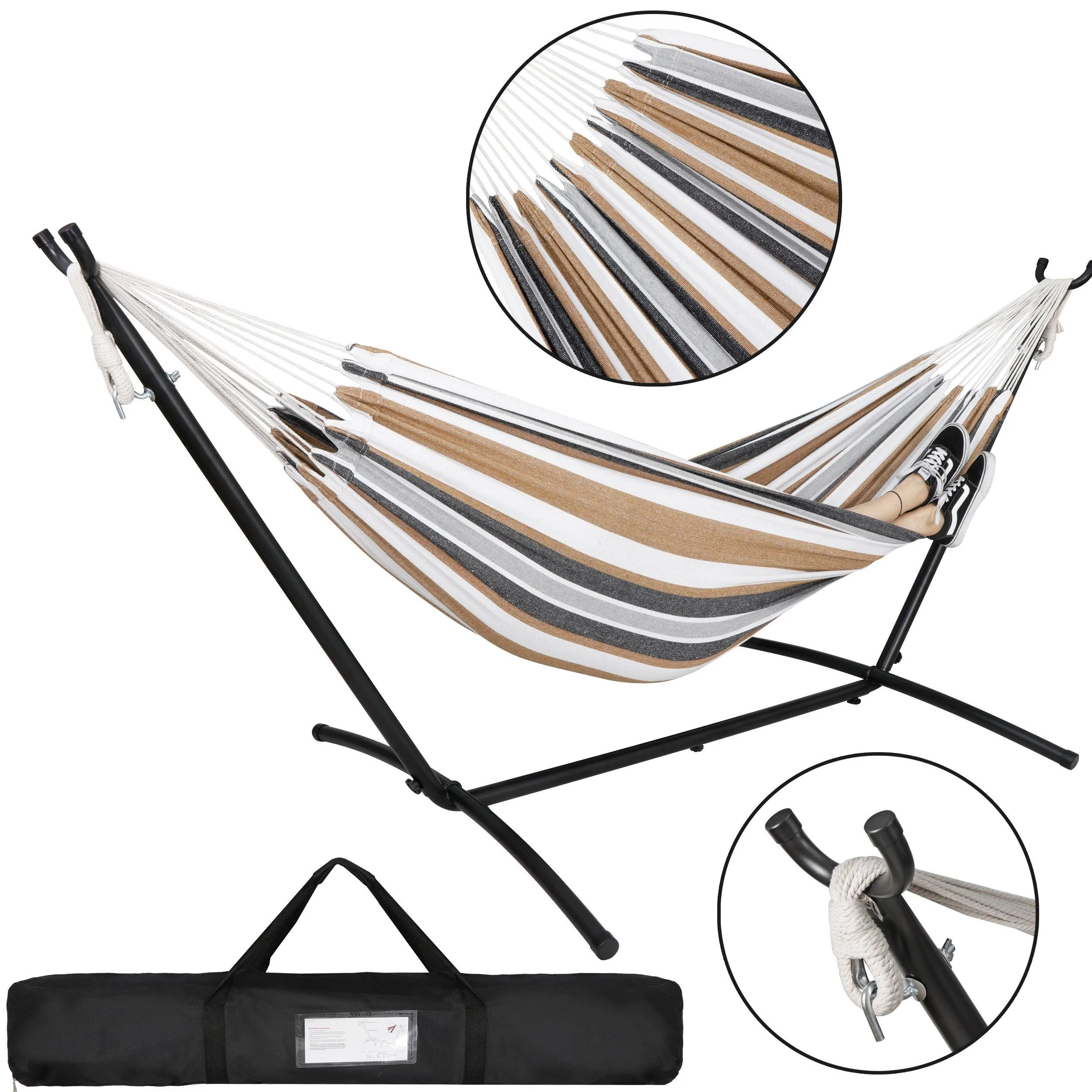 ZENY™ Double Hammock with Space Saving Steel Hammock Stand 9ft